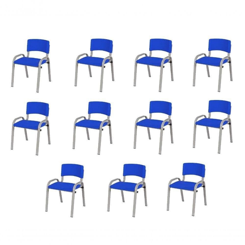 Kit 11 Cadeira Iso Infantil Creche, Escola Base Cinza Azul
