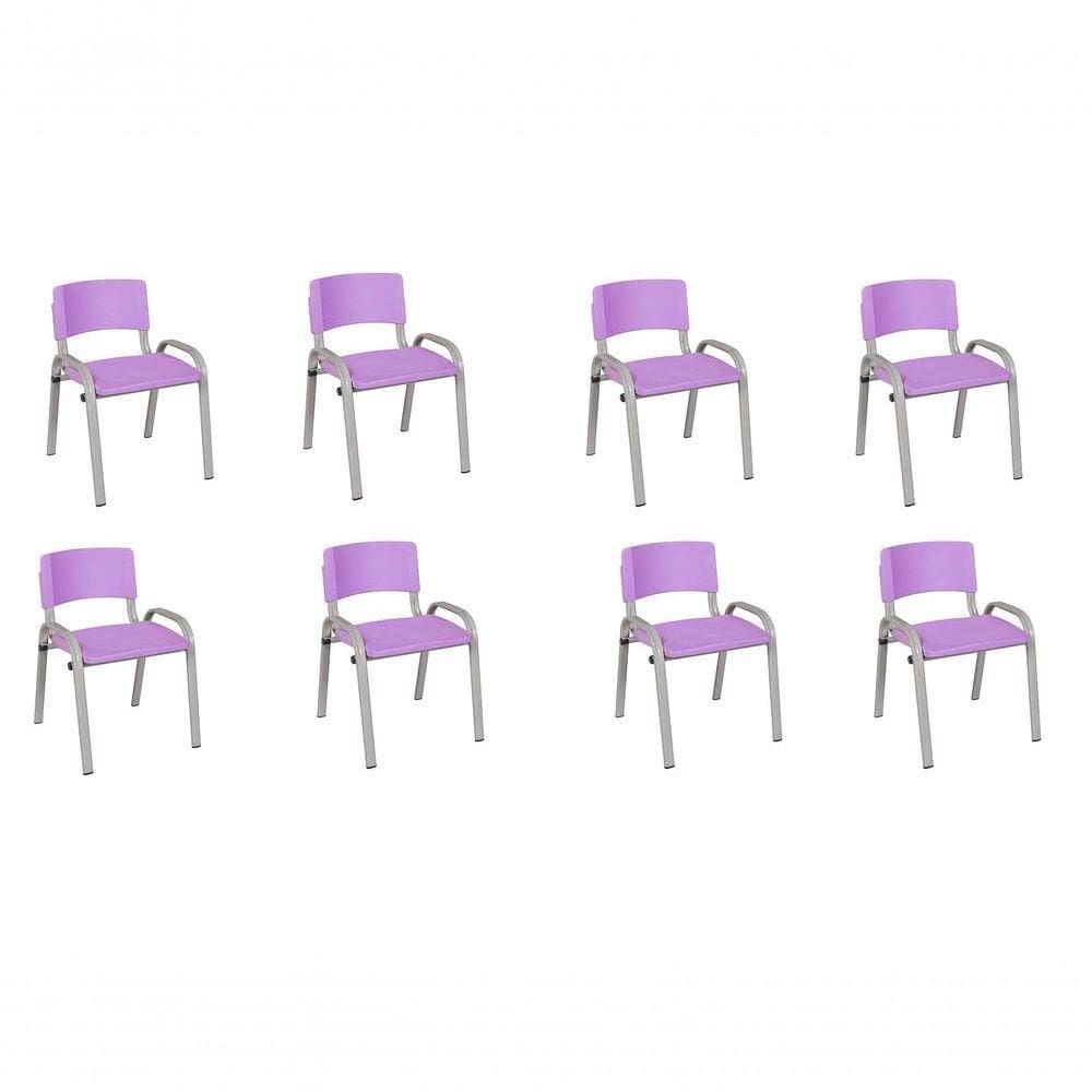 Kit 8 Cadeira Iso Infantil Creche, Escola Base Cinza Lilas