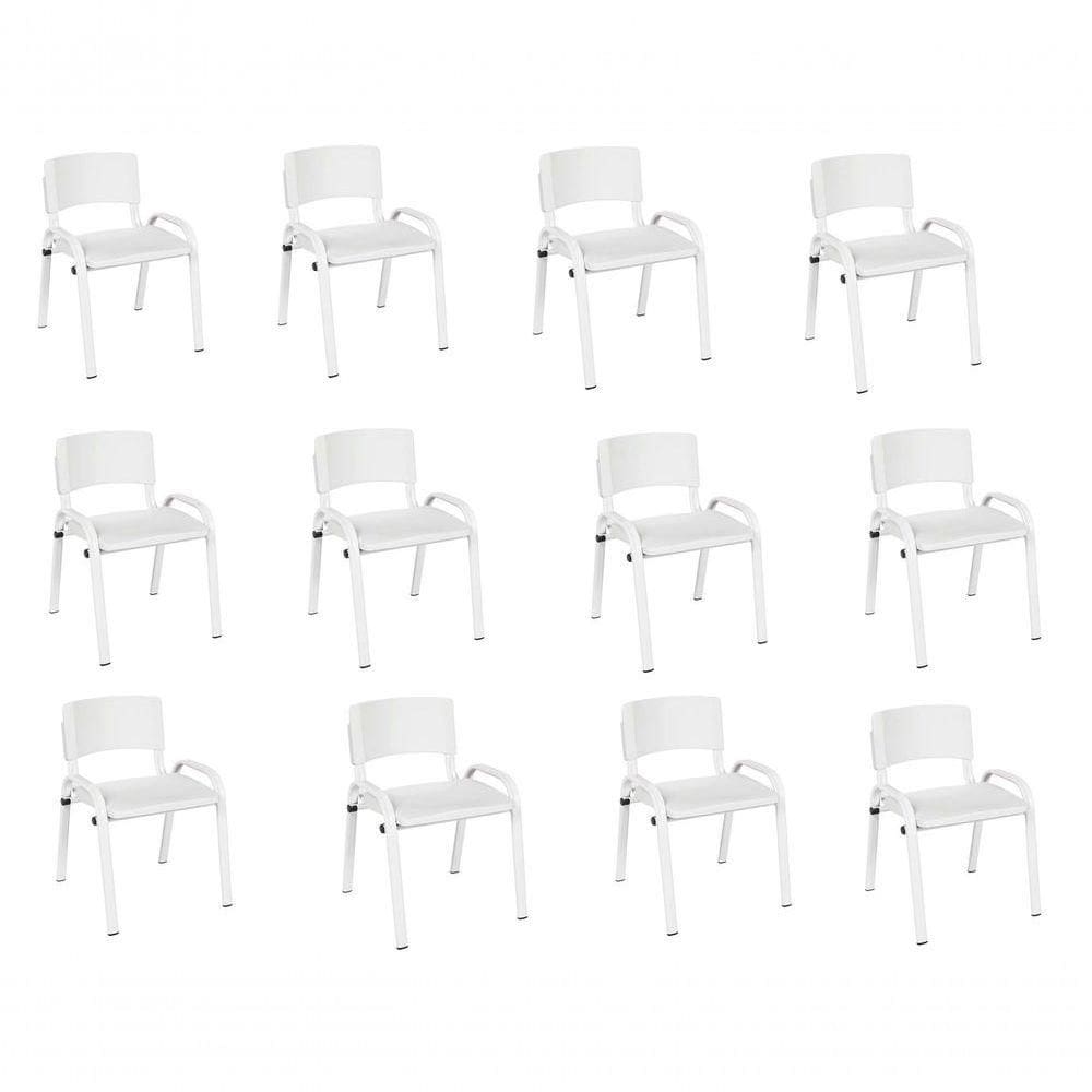 Kit 12 Cadeira Iso Infantil Creche, Escola Base Branco Branco