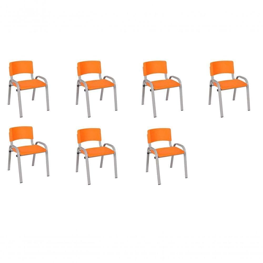 Kit 7 Cadeira Iso Infantil Creche, Escola Base Cinza Laranja