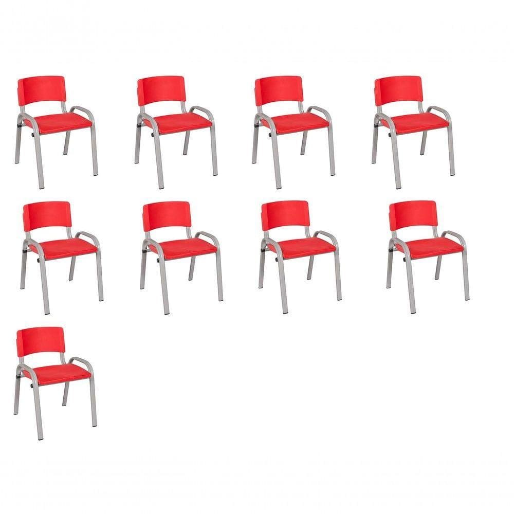 Kit 9 Cadeira Iso Infantil Creche, Escola Base Cinza Vermelho