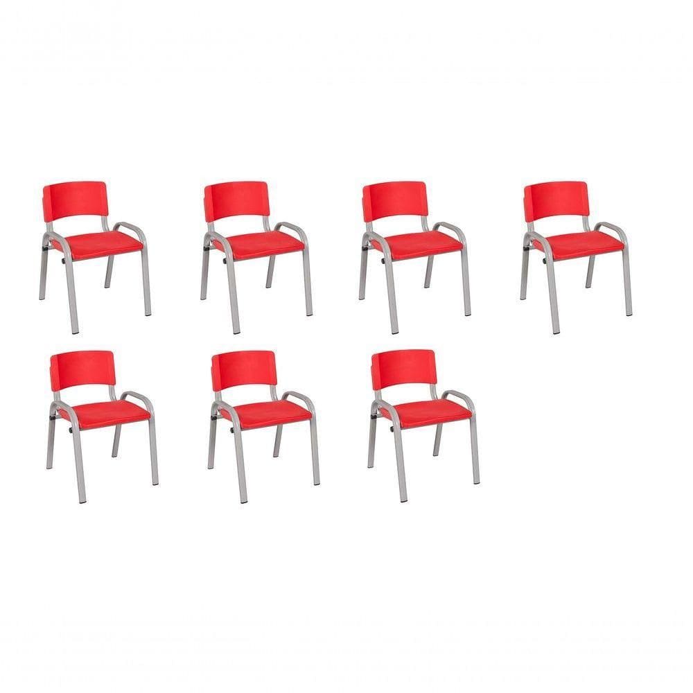 Kit 7 Cadeira Iso Infantil Creche, Escola Base Cinza Vermelho