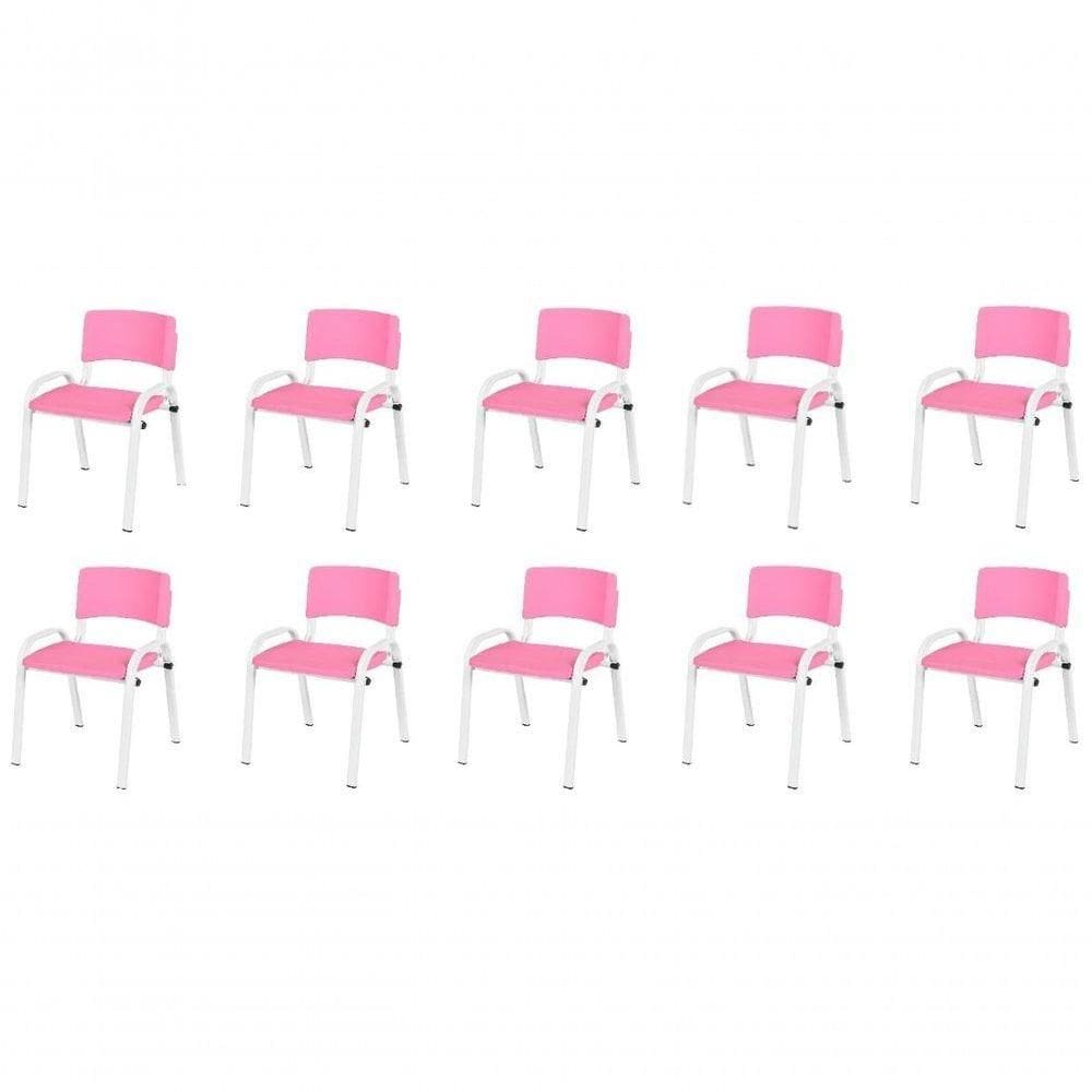 Kit 10 Cadeira Iso Infantil Creche, Escola Base Branco Rosa