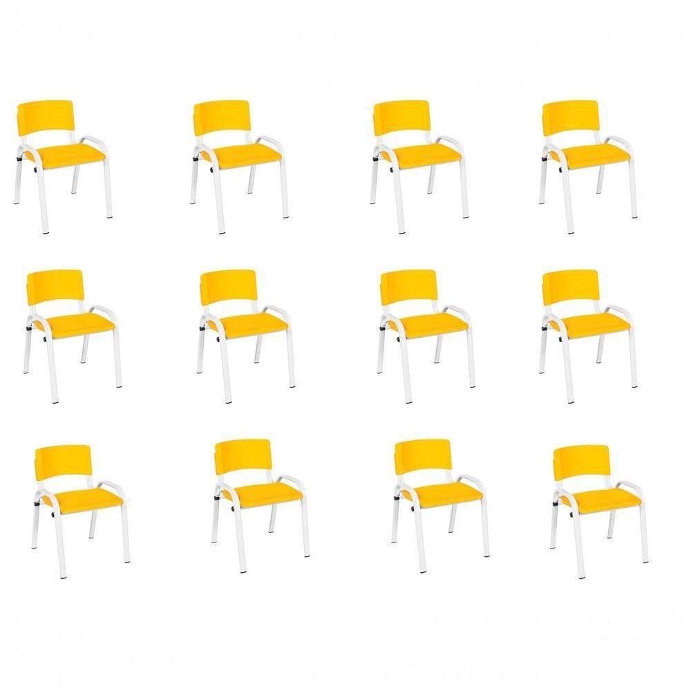 Kit 12 Cadeira Iso Infantil Creche, Escola Base Branco Amarelo
