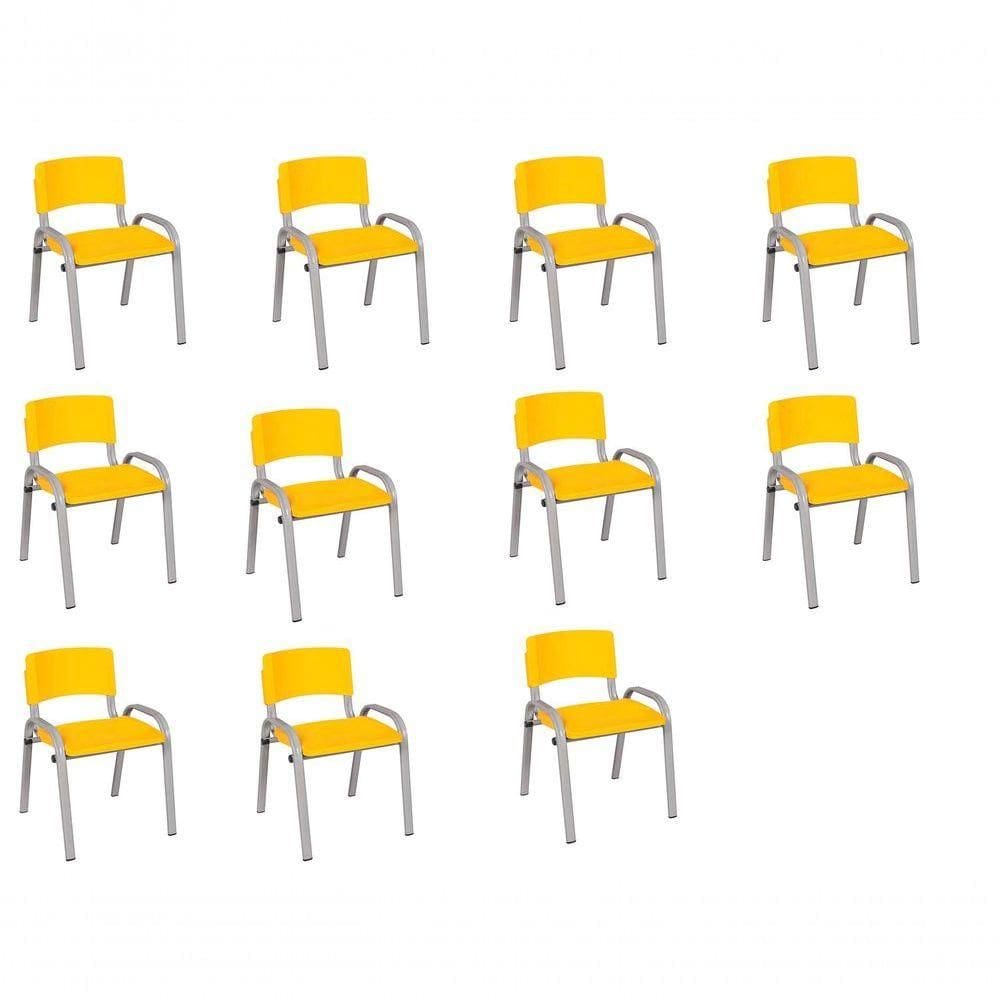 Kit 11 Cadeira Iso Infantil Creche, Escola Base Cinza Amarelo