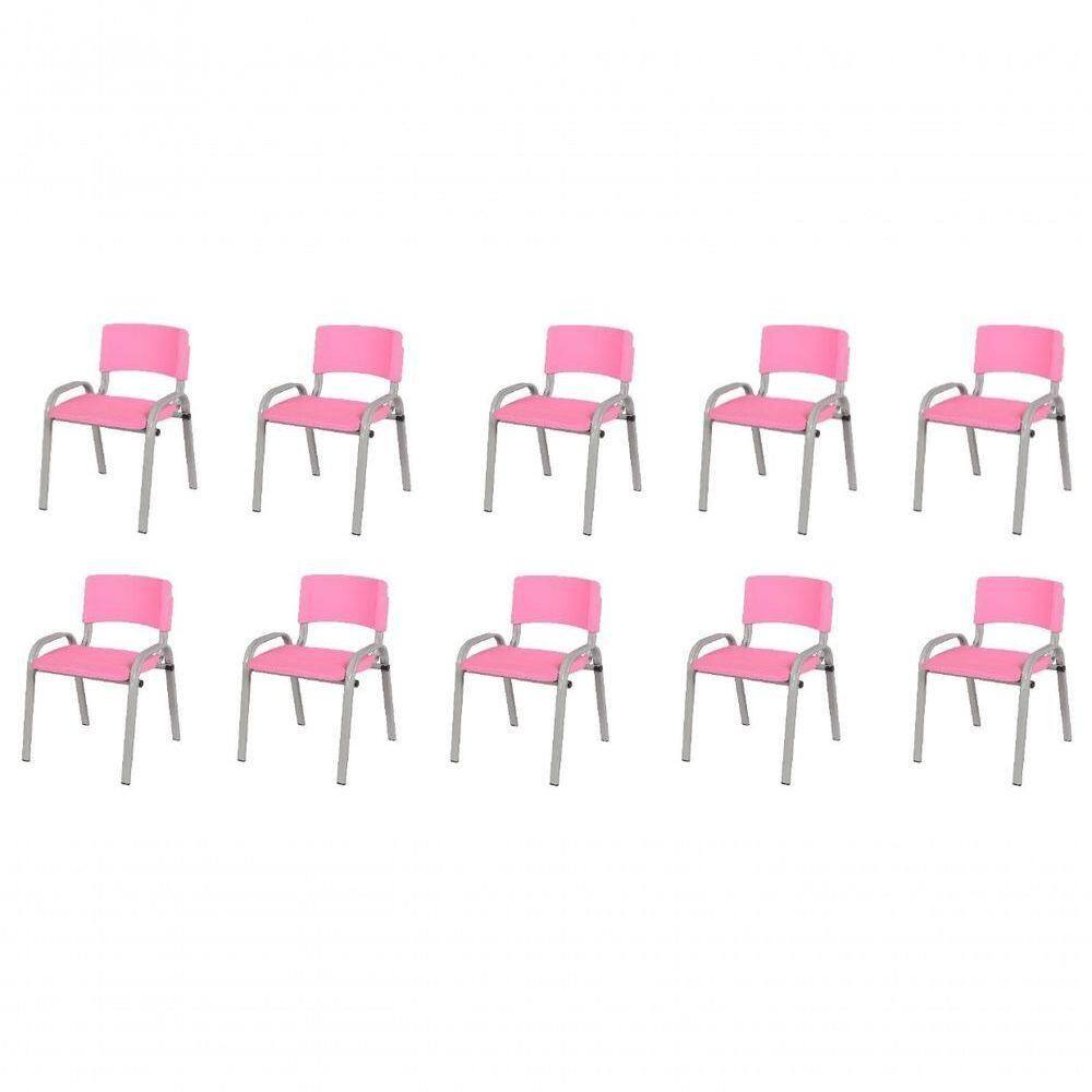Kit 10 Cadeira Iso Infantil Creche, Escola Base Cinza Rosa