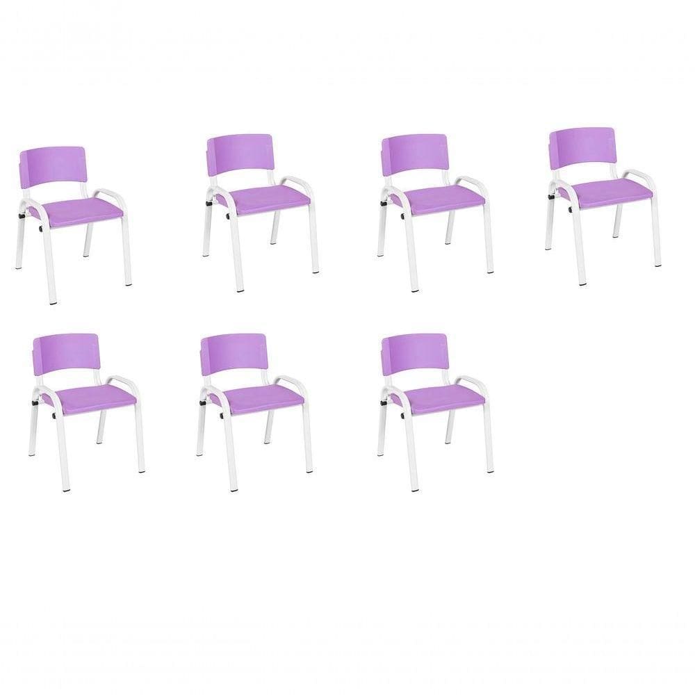 Kit 7 Cadeira Iso Infantil Creche, Escola Base Branco Lilas