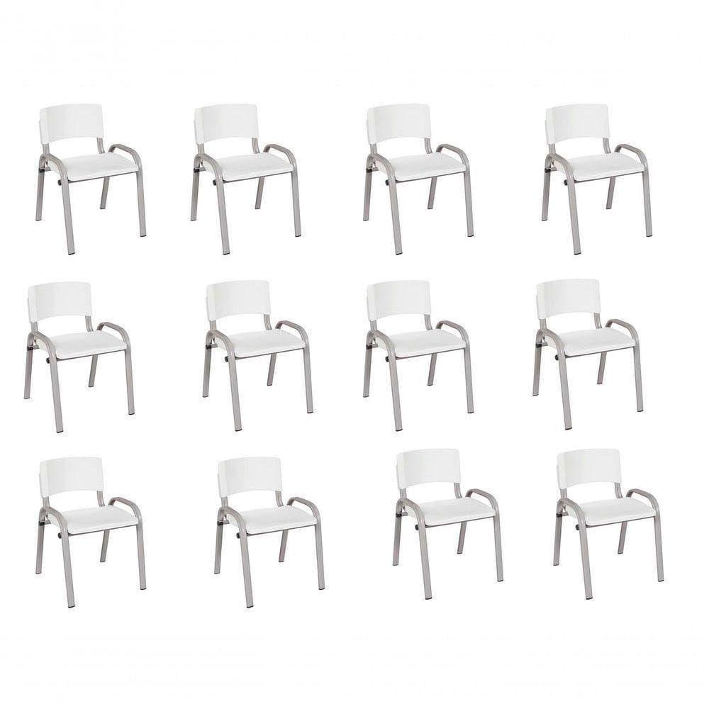 Kit 12 Cadeira Iso Infantil Creche, Escola Base Cinza Branco