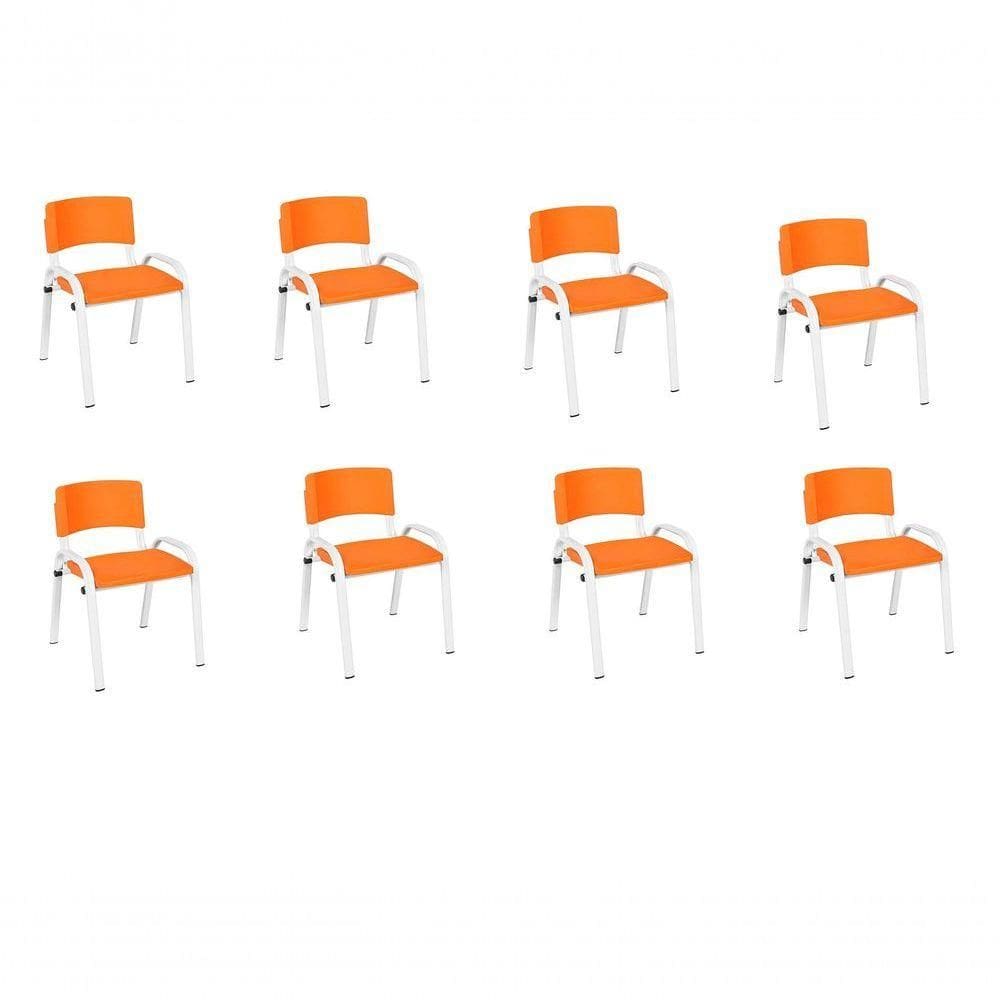 Kit 8 Cadeira Iso Infantil Creche, Escola Base Branco Laranja