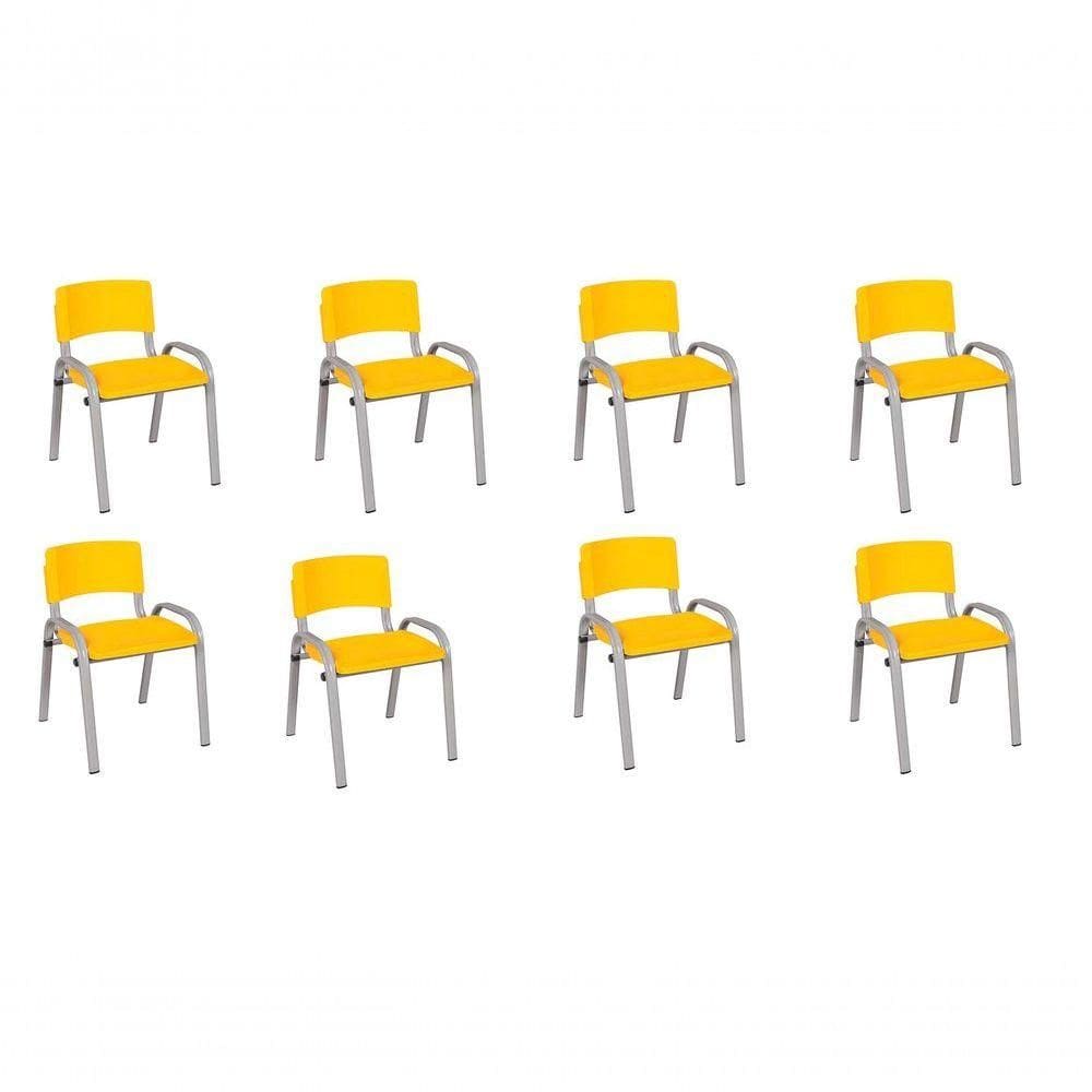 Kit 8 Cadeira Iso Infantil Creche, Escola Base Cinza Amarelo