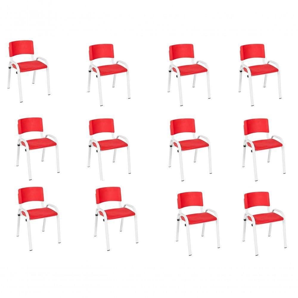 Kit 12 Cadeira Iso Infantil Creche, Escola Base Branco Vermelho