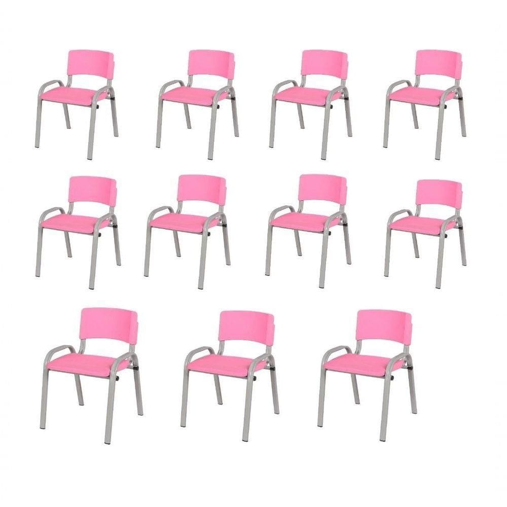 Kit 11 Cadeira Iso Infantil Creche, Escola Base Cinza Rosa