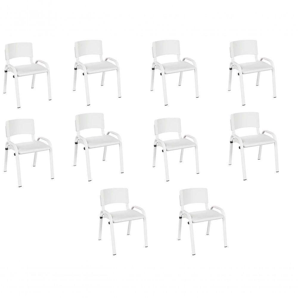 Kit 10 Cadeira Iso Infantil Creche, Escola Base Branco Branco