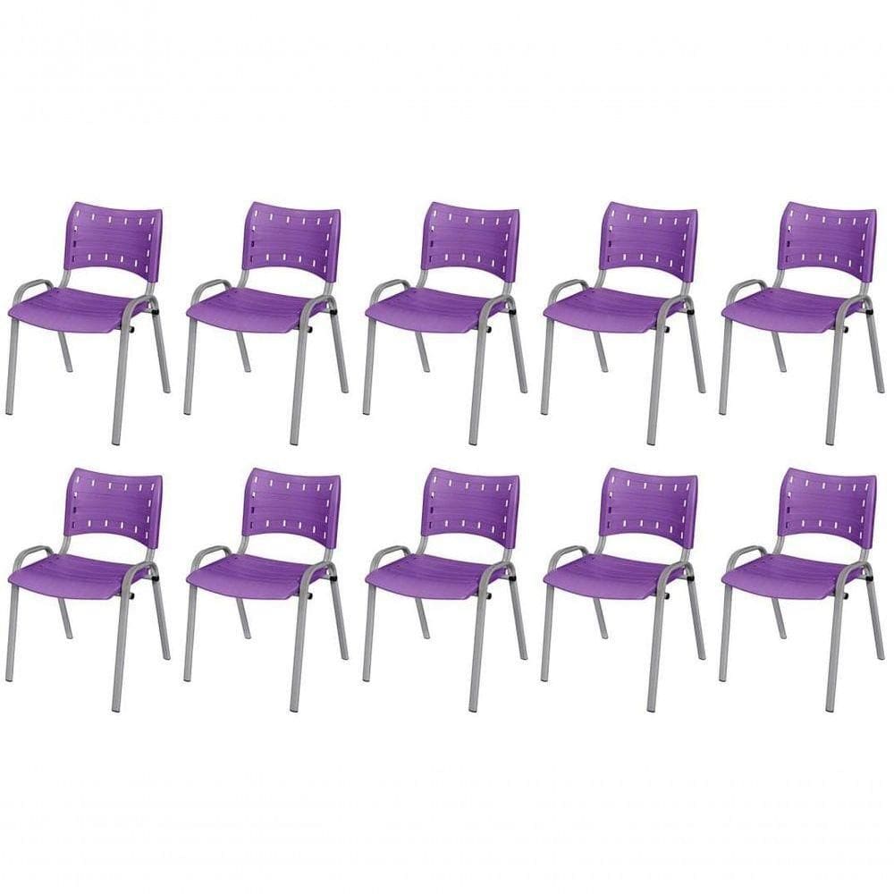Cadeira Iso Base Cinza Escola, Escritório Violeta Kit 10 Un