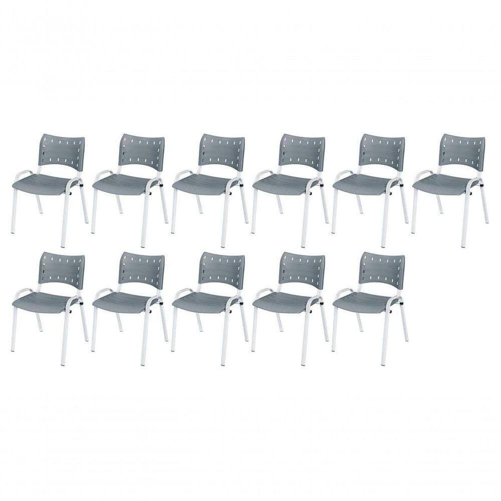 Cadeira Iso Base Branco Escola, Escritório Cinza Kit 11 Un