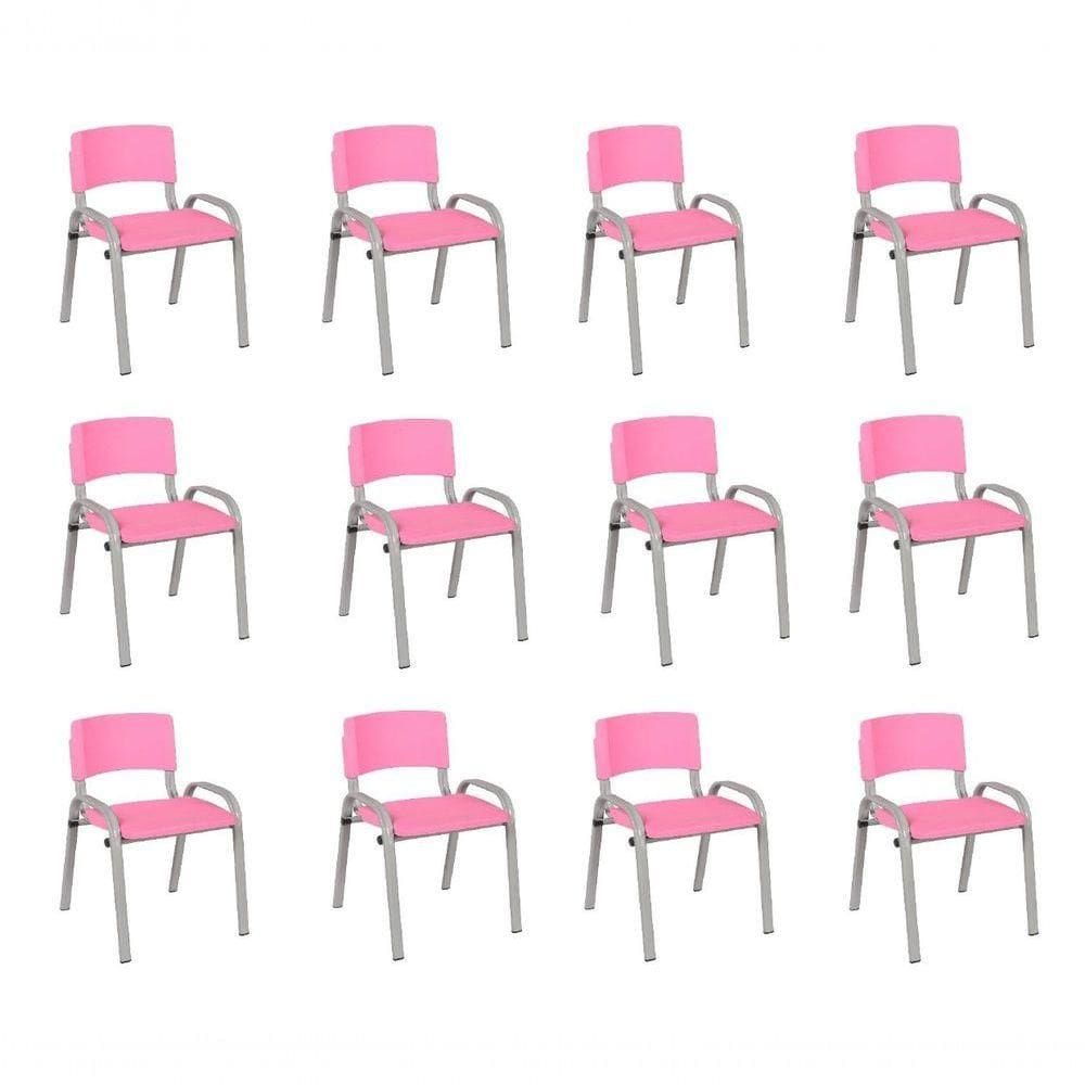 Kit 12 Cadeira Iso Infantil Creche, Escola Base Cinza Rosa