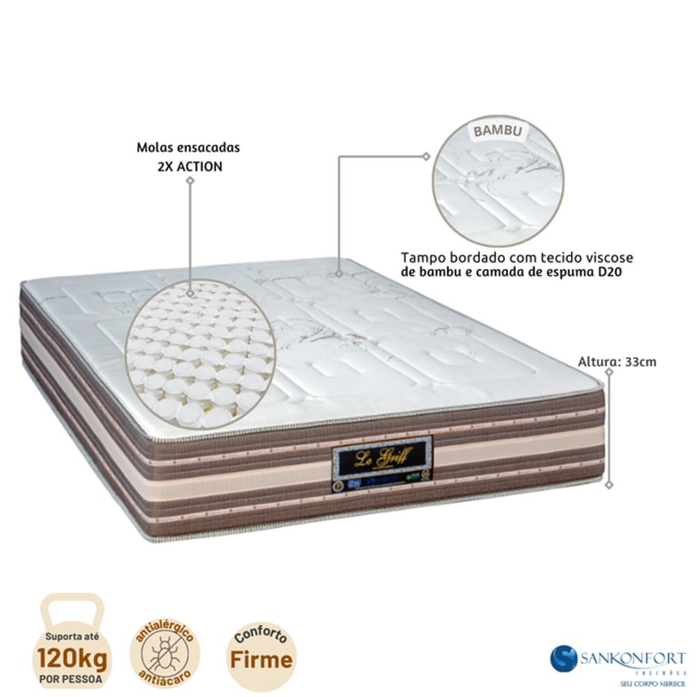 Colchão Sankonfort Le Griff Molas Ensacadas King 193x203x33