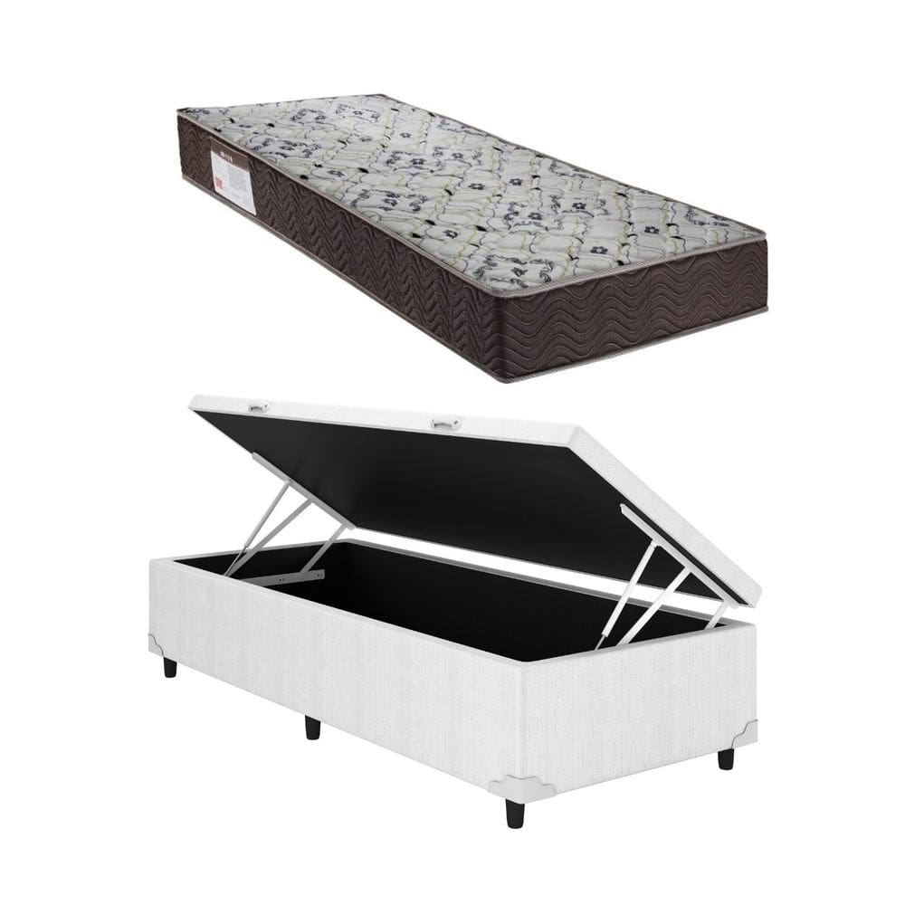 Cama Box Baú Solteiro Branco Colchão ISO 150 D45 - Ortobom