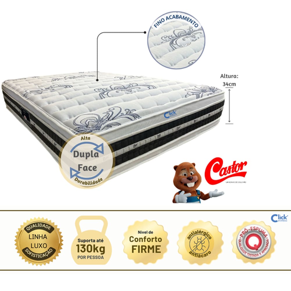 Colchão Castor Silver Star Tecnopedic Dupla Face King 193x203x34