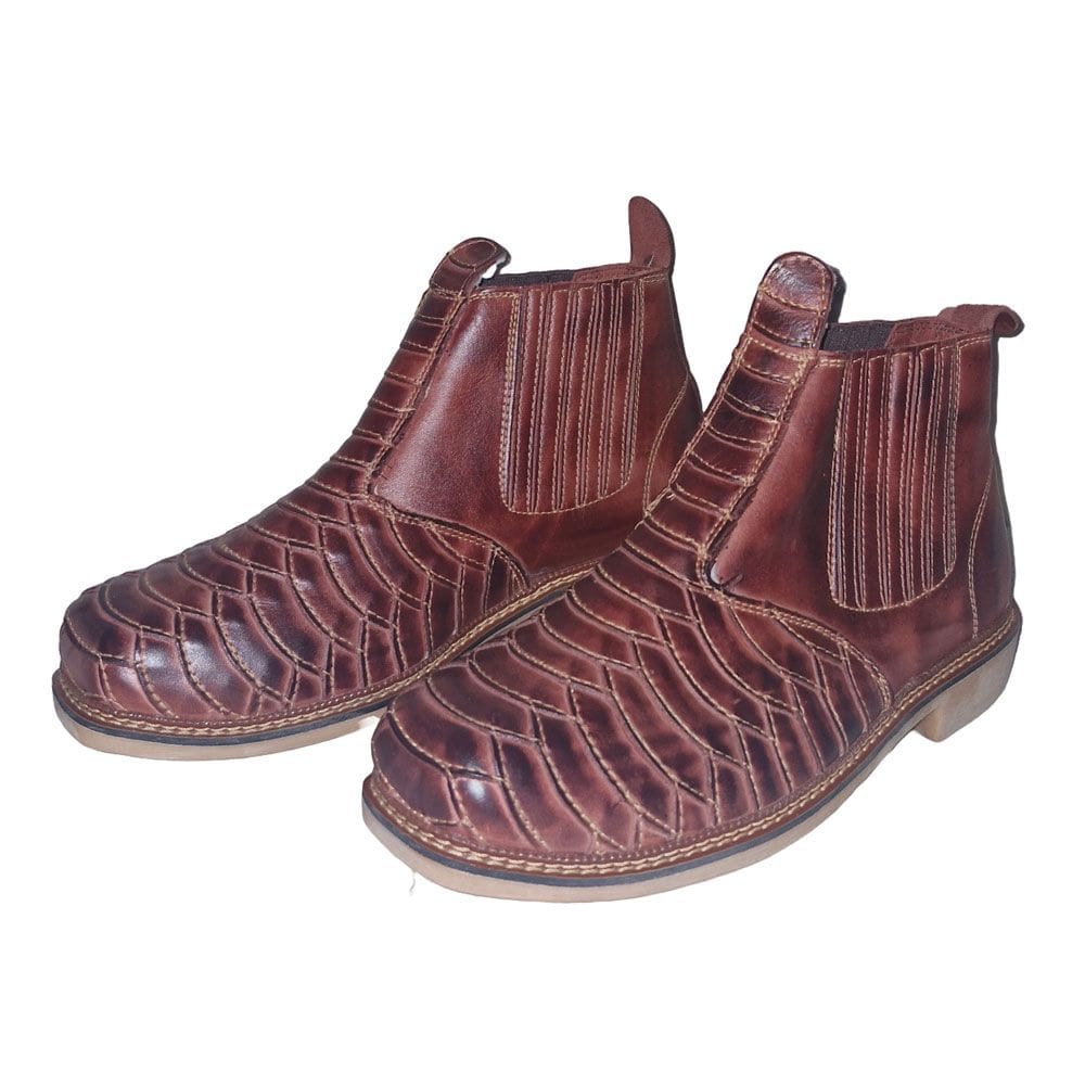 Botina Em Couro Escama de Peixe Masculina Ajuste Elastico Lateral Resistente Solado Borracha