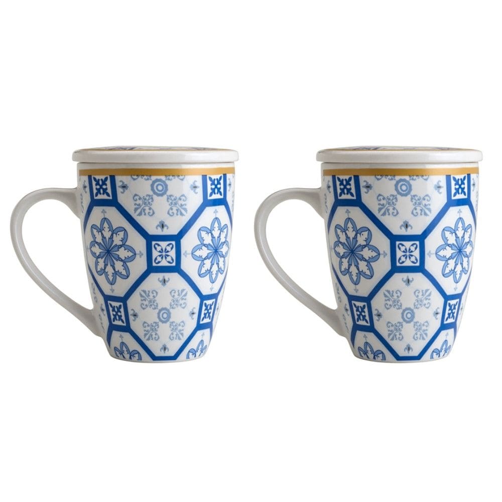 Kit 02 Canecas para Chá de Porcelana com Tampa 340 ml Lyor