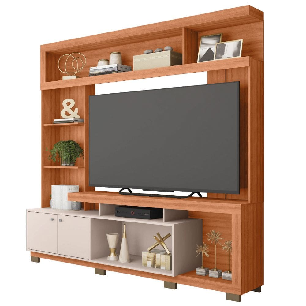 Estante Home Theater Para TV Até 70 Polegadas 2,10m Atlanta Madeirado / Off White Caemmun