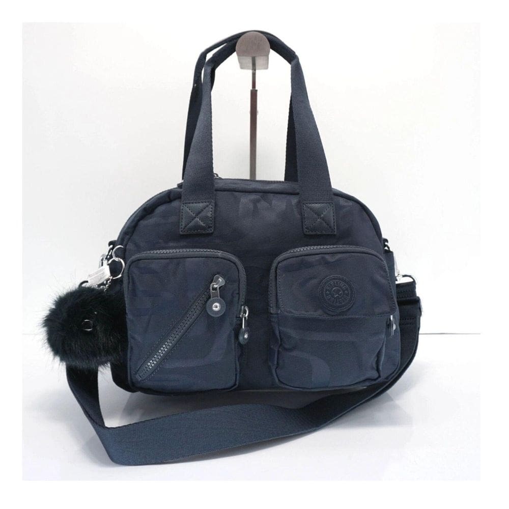 Kipling Bolsa Defea Azul Com Chaveiro Pom Pom Alça Transve.