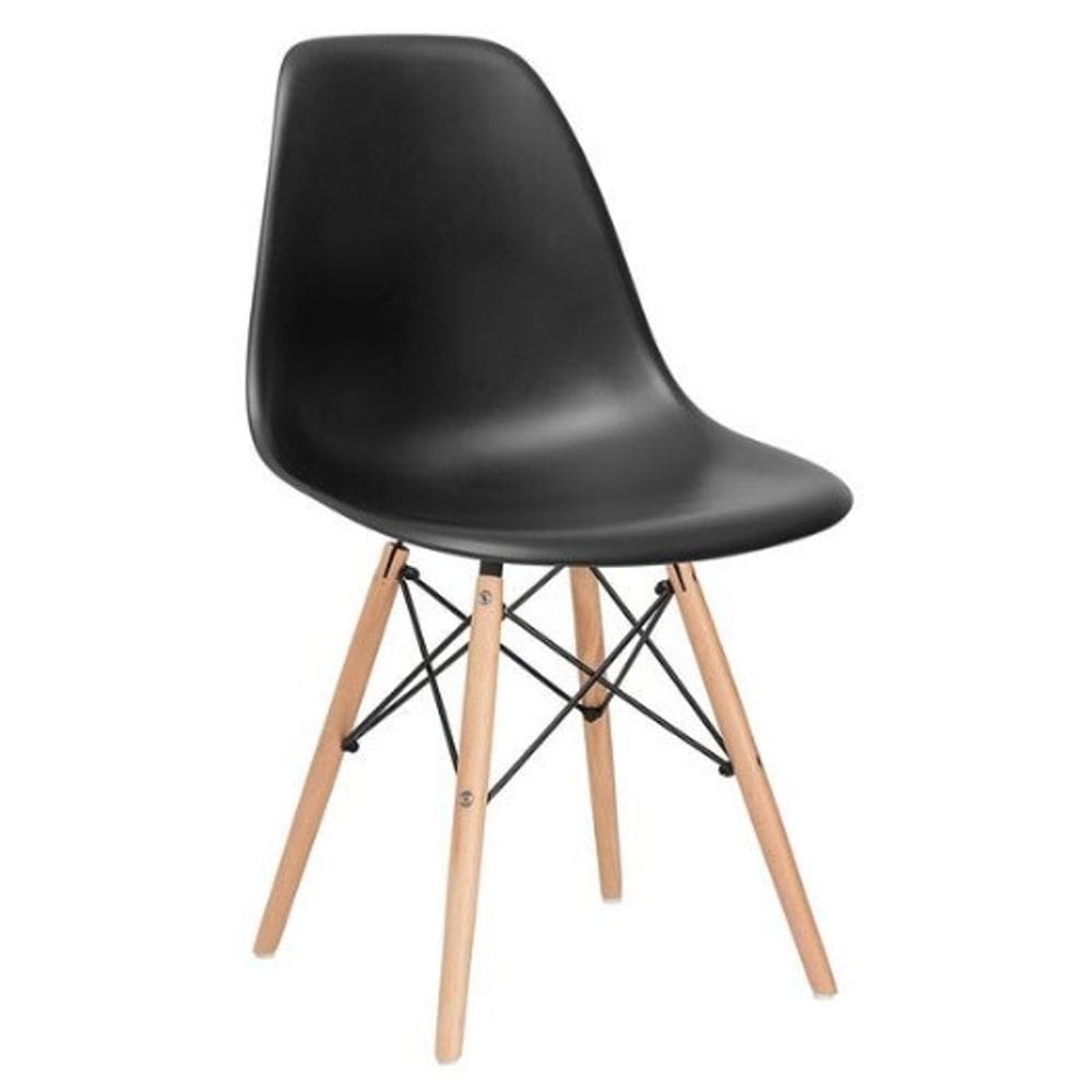 Cadeira Eiffel Charles Eames Preta com Base de Madeira, Elegância e Conforto