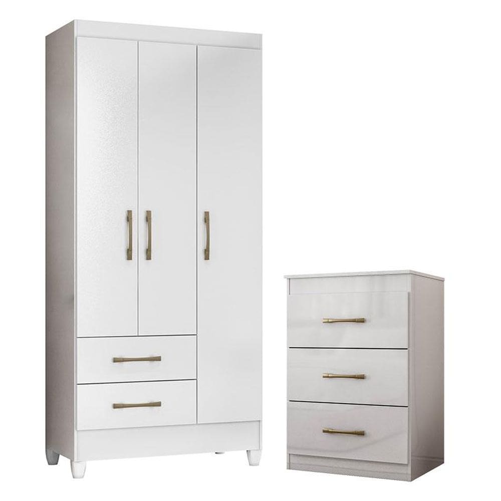 Guarda Roupa Infantil Lima e Cômoda Vitória Branco Flex - Moval