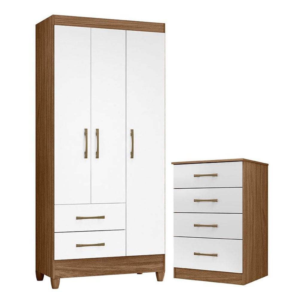 Guarda Roupa Solteiro Lima e Cômoda MS913 Naturale Branco - Moval