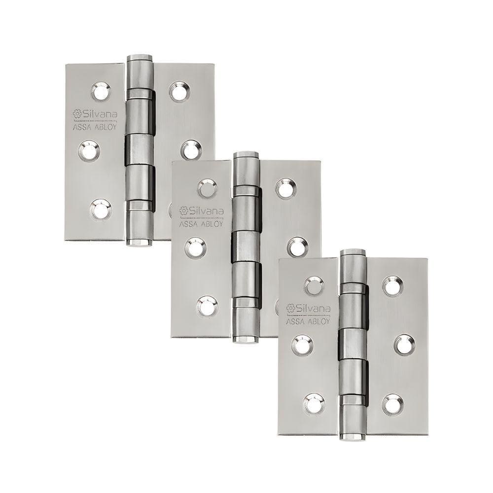 Dobradiça Para Porta Silvana 3.1/2 Com Rolamento 882 Embutir 35kg Inox 304 Escovado Com 3 Unidades