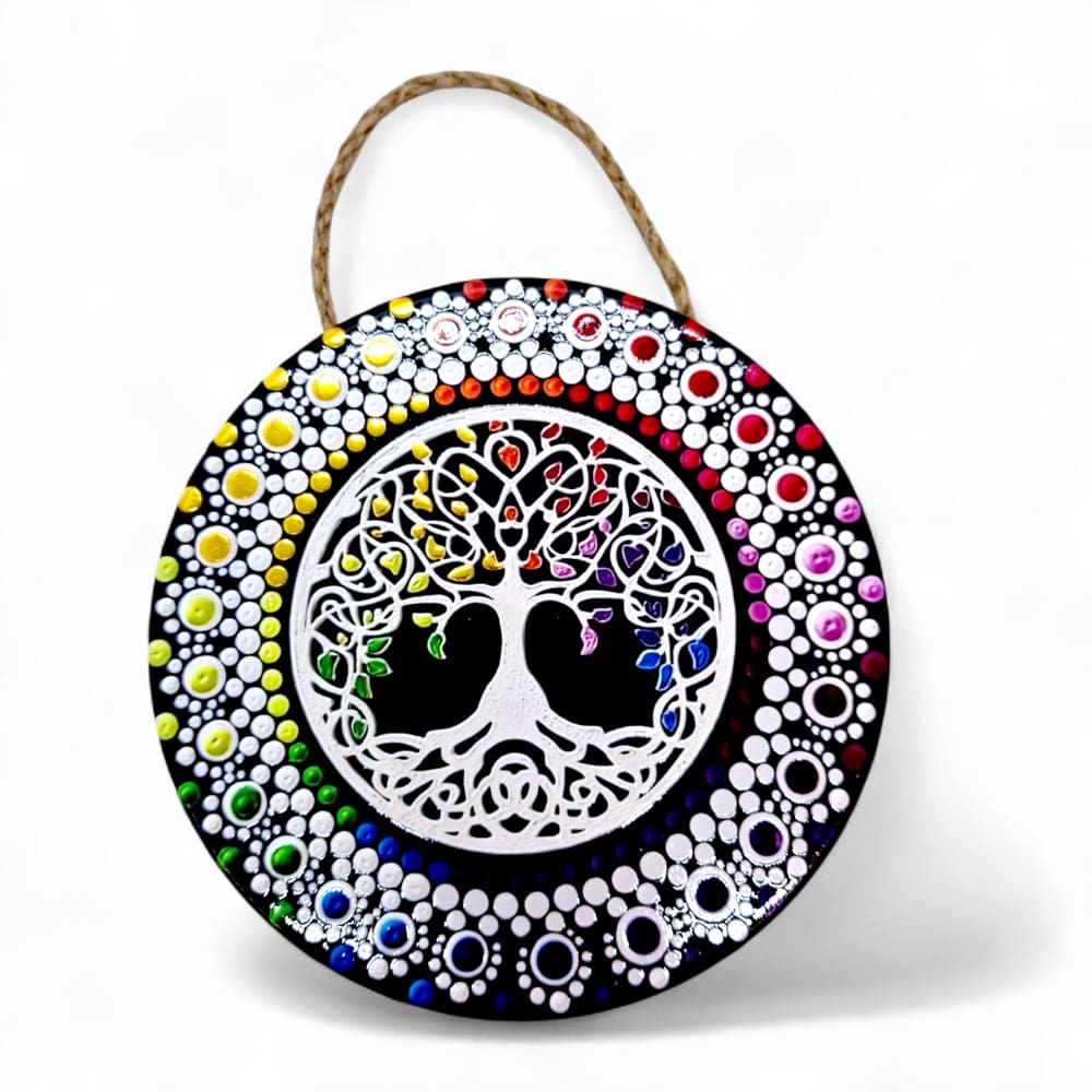 Enfeite de Parede Árvore da Vida Mandala Porcelana 16 cm