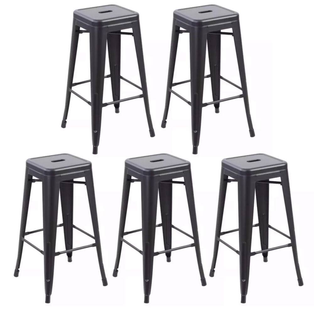 Kit com 5 Banqueta Tolix Iron Design Industrial Preto 76 cm Aço Cozinha Bar Bistrô Bancada