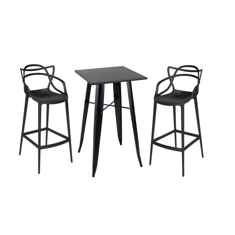 Kit Mesa Bistrô Tolix com 2 Banquetas Altas Allegra – Preto