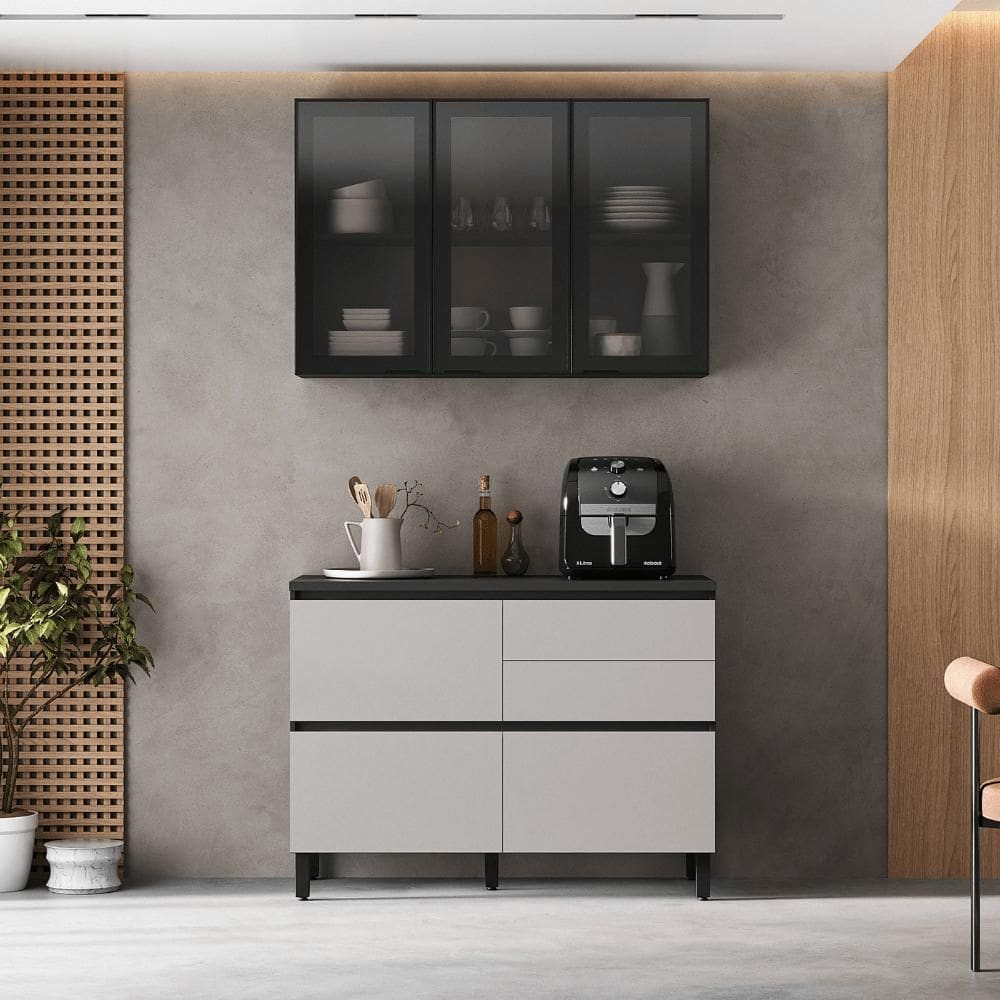 Cozinha Compacta Itatiaia Lumina 120cm em Madeira MDF Grafite/Fendi