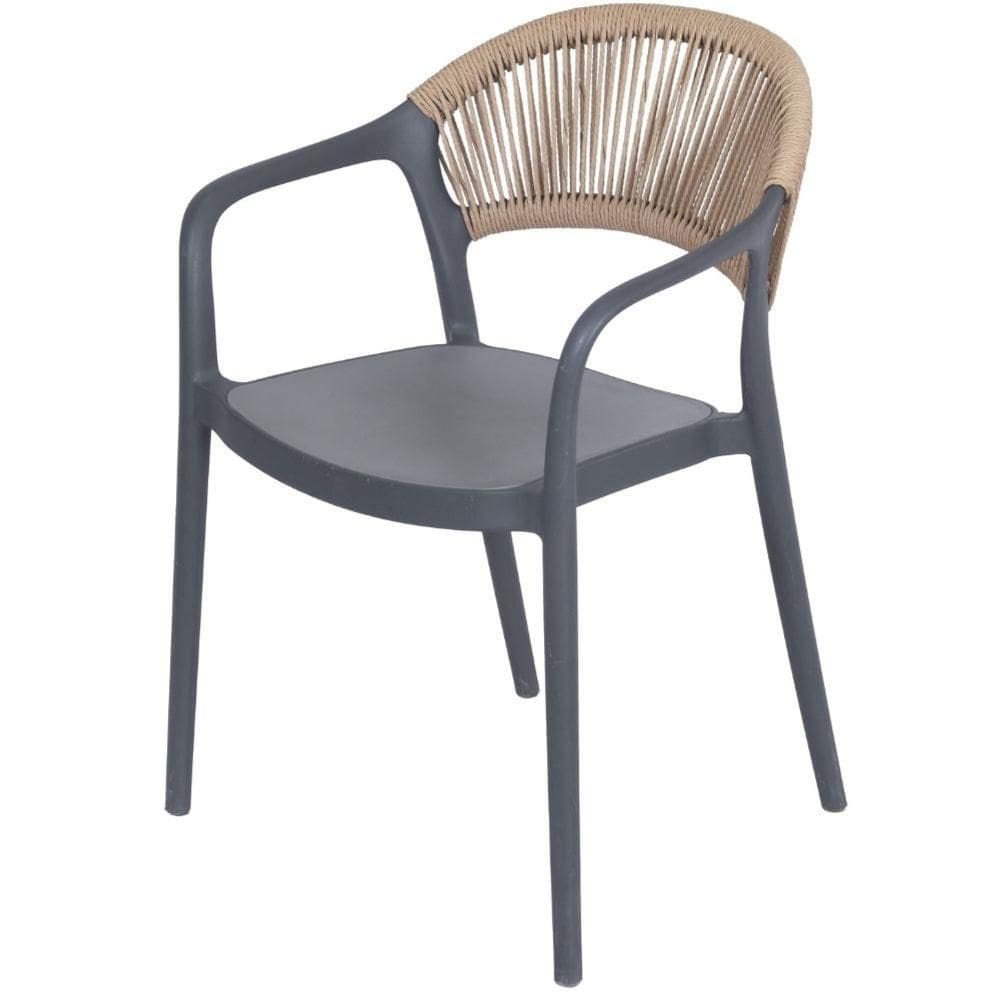 Cadeira com Braço Área Externa Juna Or Design Polipropileno Cinza Encosto Corda Ratan Sintético Bege