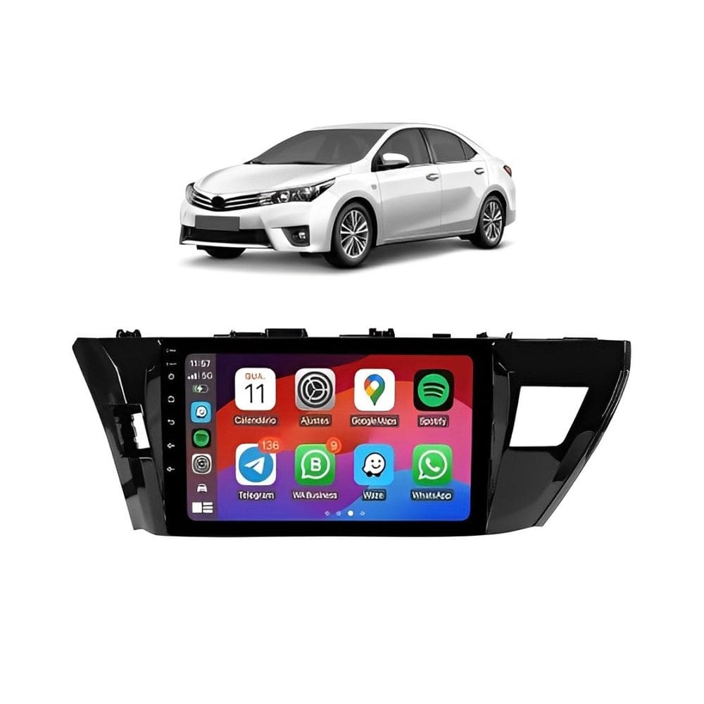 Kit Multimídia Corolla 2015 16 17 GLI Android 9 Pol 2/32Gb Carplay Gps WiFi Rádio Bt - Vision 8990CP