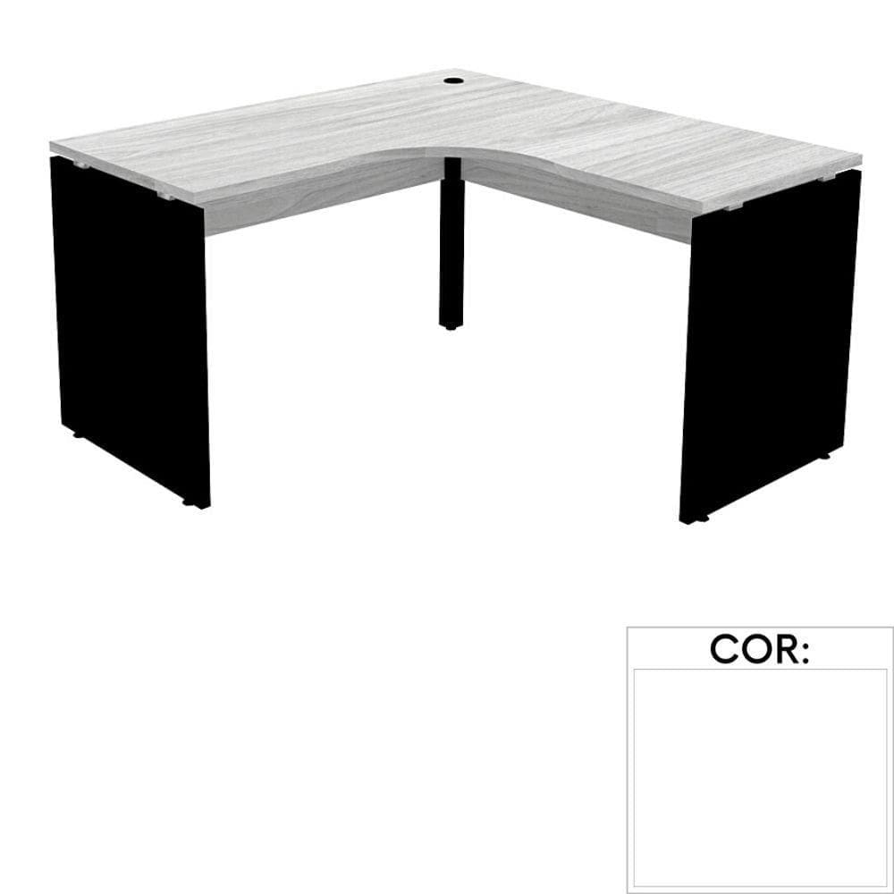 Mesa de Escritório em L Pé Painel PE25 em MDP 155 x 155 x 60 cm Branca com Base Branca