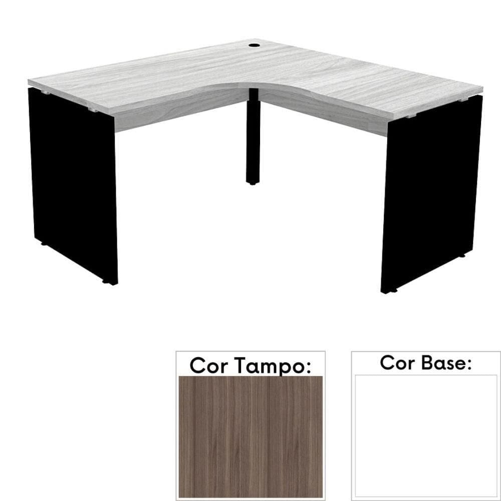 Mesa de Escritório em L Pé Painel PE25 em MDP 155 x 155 x 60 cm Cor Walnut e Base Branca