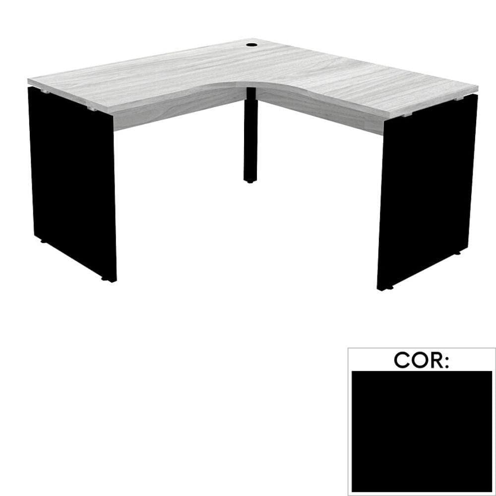 Mesa de Escritório em L Pé Painel PE25 em MDP 155 x 155 x 60 cm Preta com Base Preta