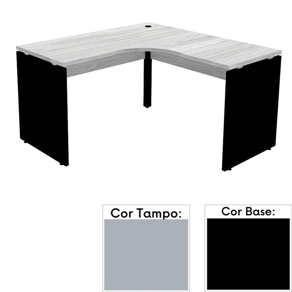 Mesa de Escritório em L Pé Painel PE25 em MDP 155 x 155 x 60 cm Cinza com Base Preta