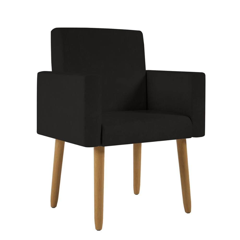 Poltrona Decorativa Pés Palito Nina Tecido Sintético Preto