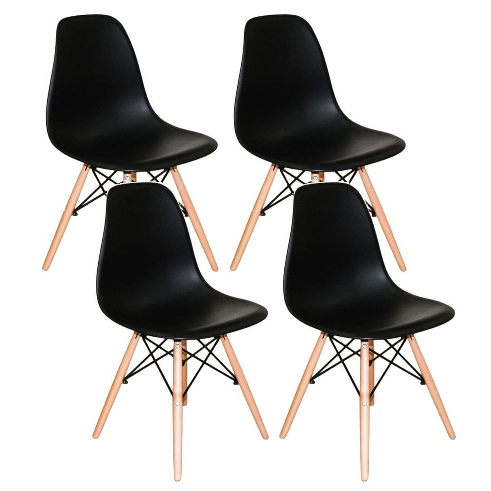 Conjunto 4 Cadeiras Concha Sala Jantar Cozinha Eiffel Pé Palito Preto