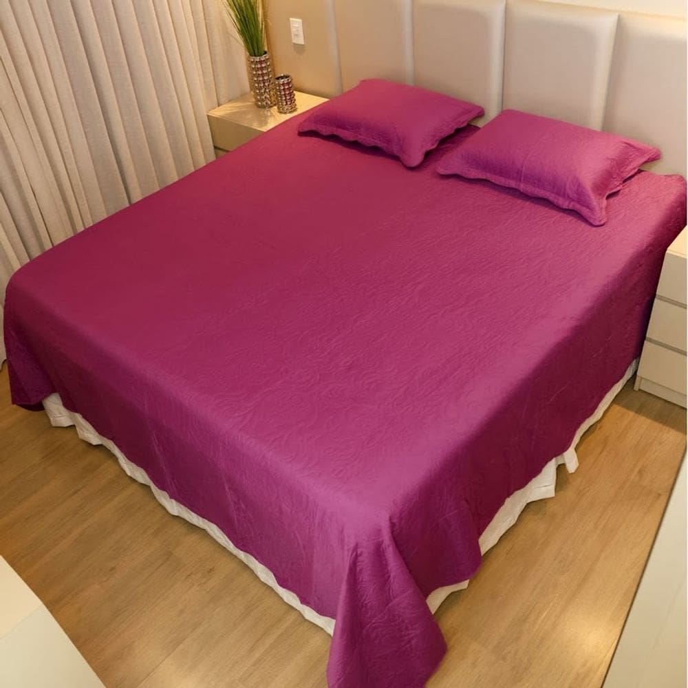Colcha Cobre Leito Casal Poliester Matelado Liso 3pcs Roxo