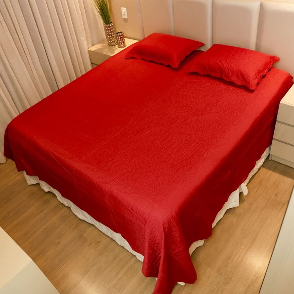 Colcha Cobre Leito Queen Poliester Matelado Liso 3pcs Vinho