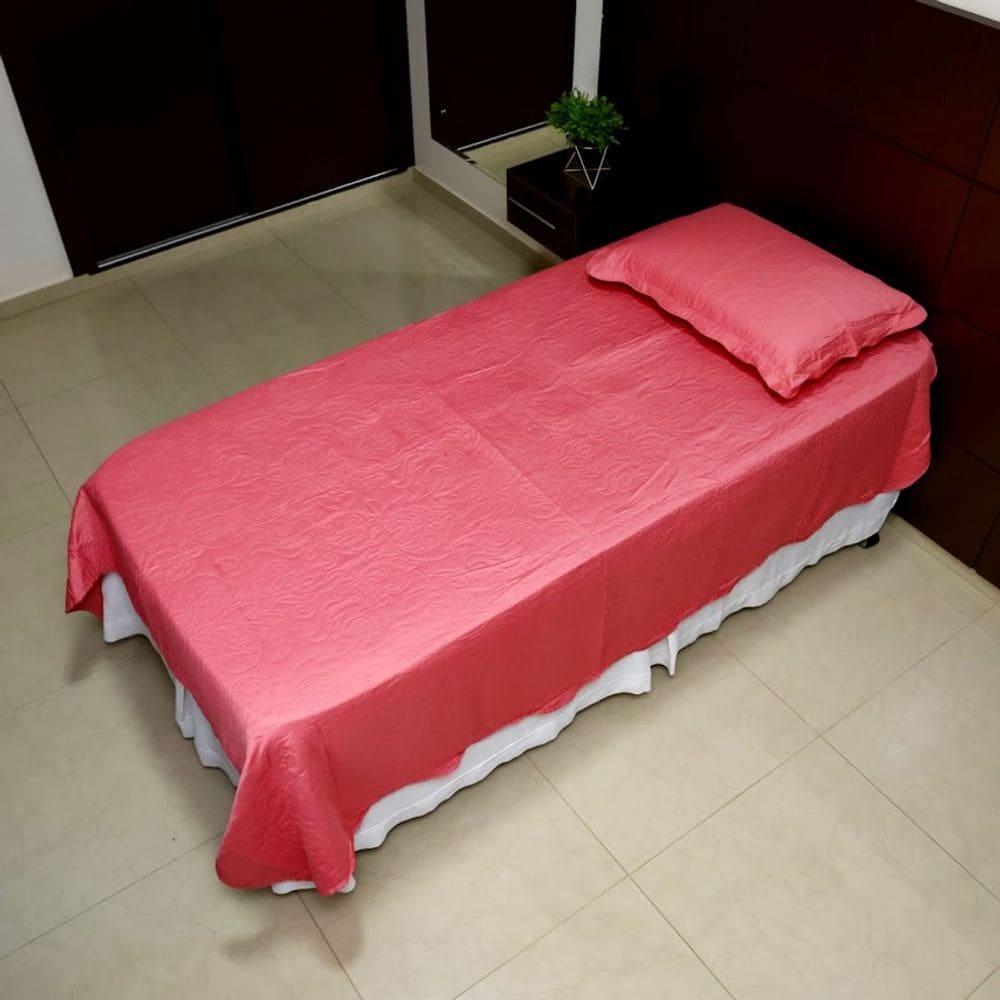 Colcha CobreLeito Solteiro Poliester MateladoLiso 2pc Salmão