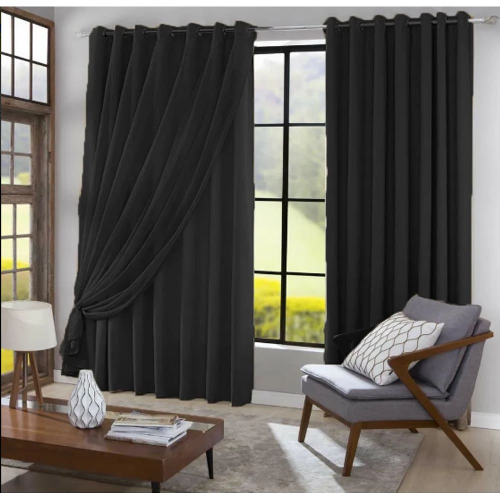 Cortina Blackout Com Voil 6,00x2,30 Para Varão Duplo