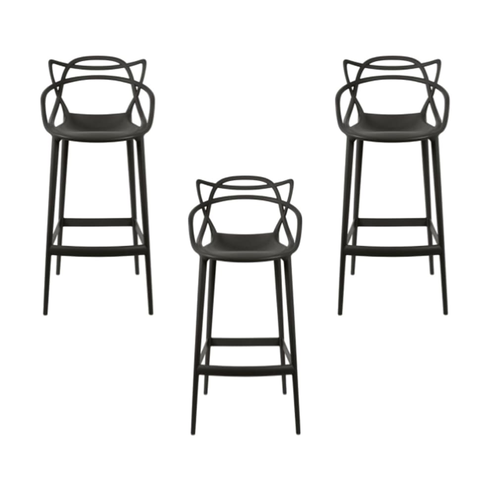 Conjunto com 3 Banquetas Allegra Master 66 cm – Empilháveis, Modernas e Confortáveis para Cozinha - Preto
