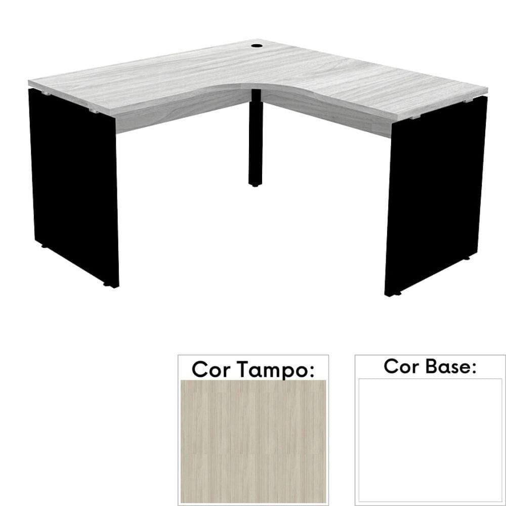 Mesa de Escritório em L Pé Painel PE25 em MDP 155 x 155 x 60 cm Nogueira CasaBlanca e Base Branca