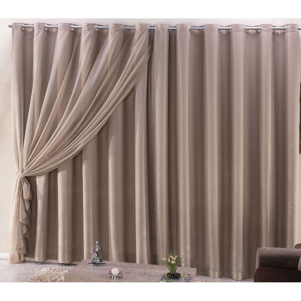 Cortina Blackout Com Voil 4,00x2,50 Para Varão Duplo